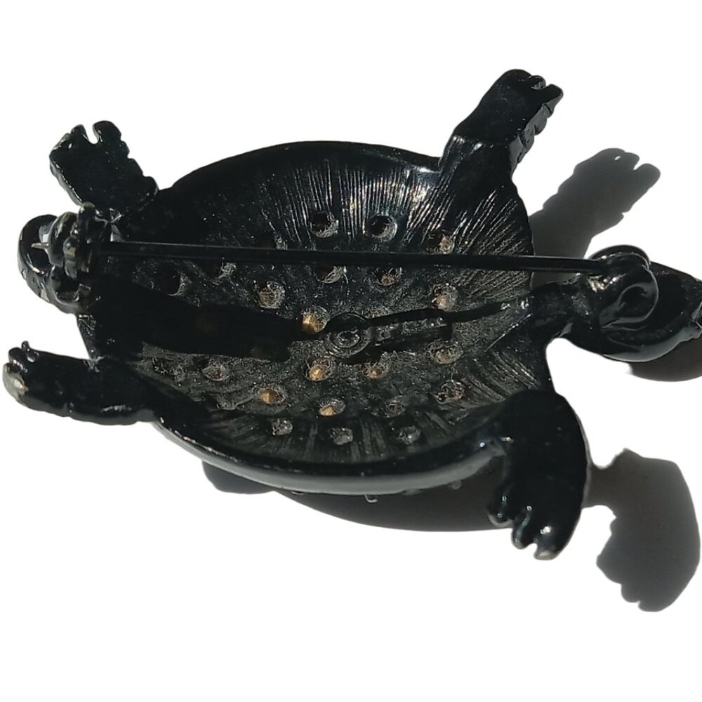 Vintage PELL Black Rhinestones Tortoise Turtle Brooch Pin RARE - Picture 4 of 15